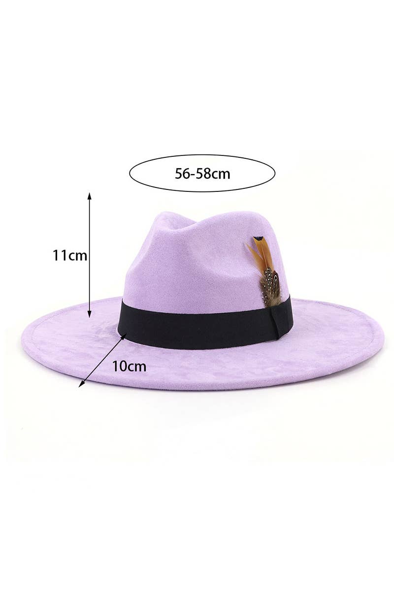 WOMEN WARM FEATHER DECORATIVE BELT PANAMA HAT_CWAH0676: BLACK / (OS) 1