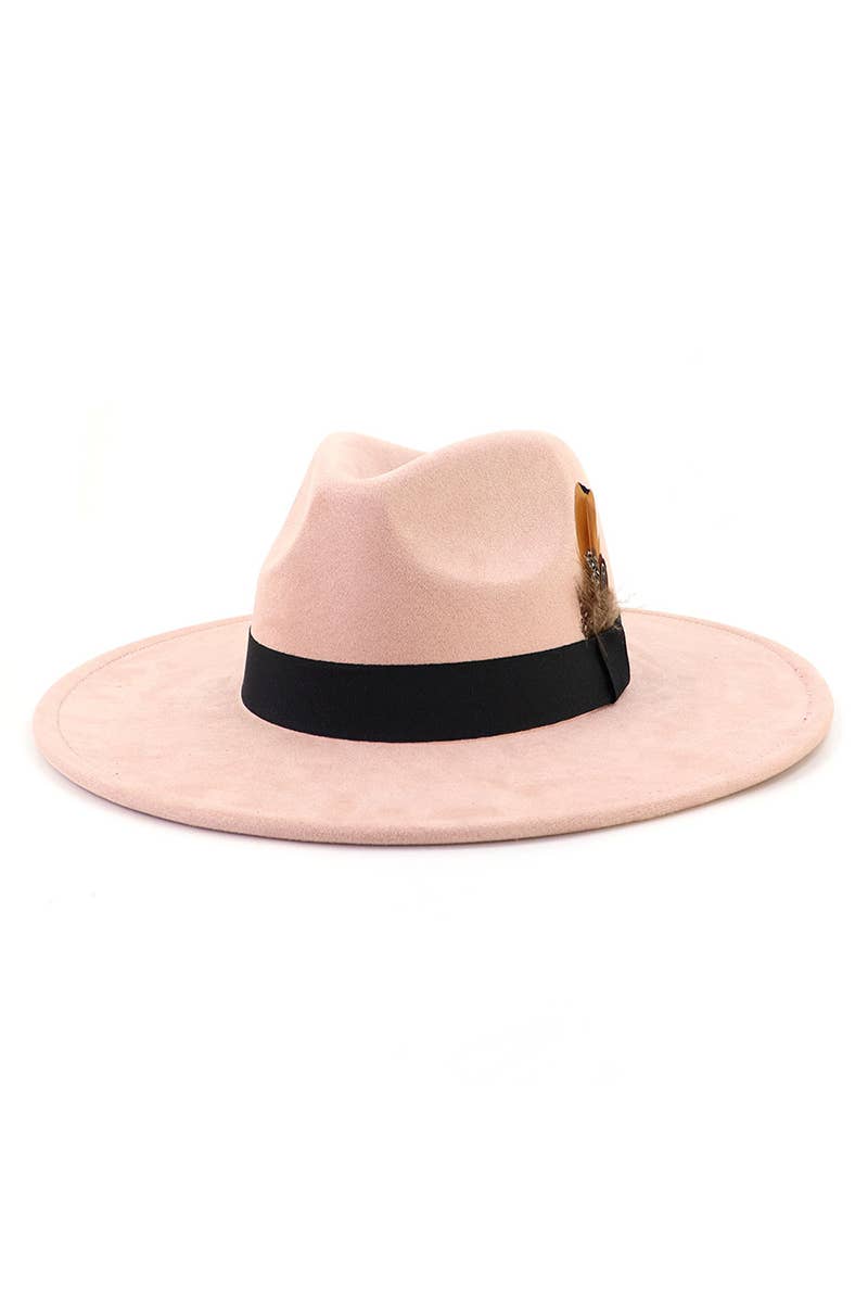 WOMEN WARM FEATHER DECORATIVE BELT PANAMA HAT_CWAH0676: CAMEL / (OS) 1