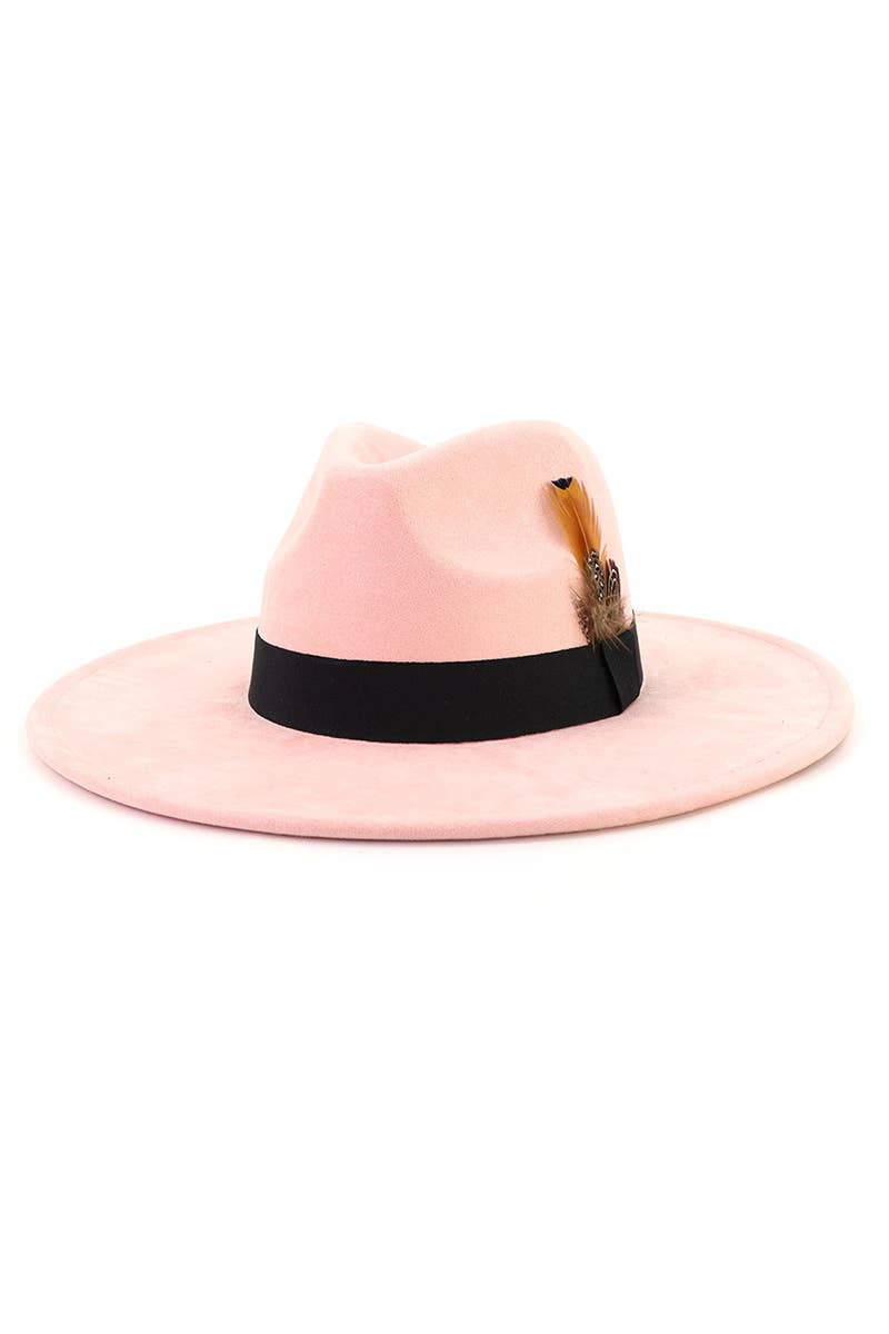 WOMEN WARM FEATHER DECORATIVE BELT PANAMA HAT_CWAH0676: BLACK / (OS) 1