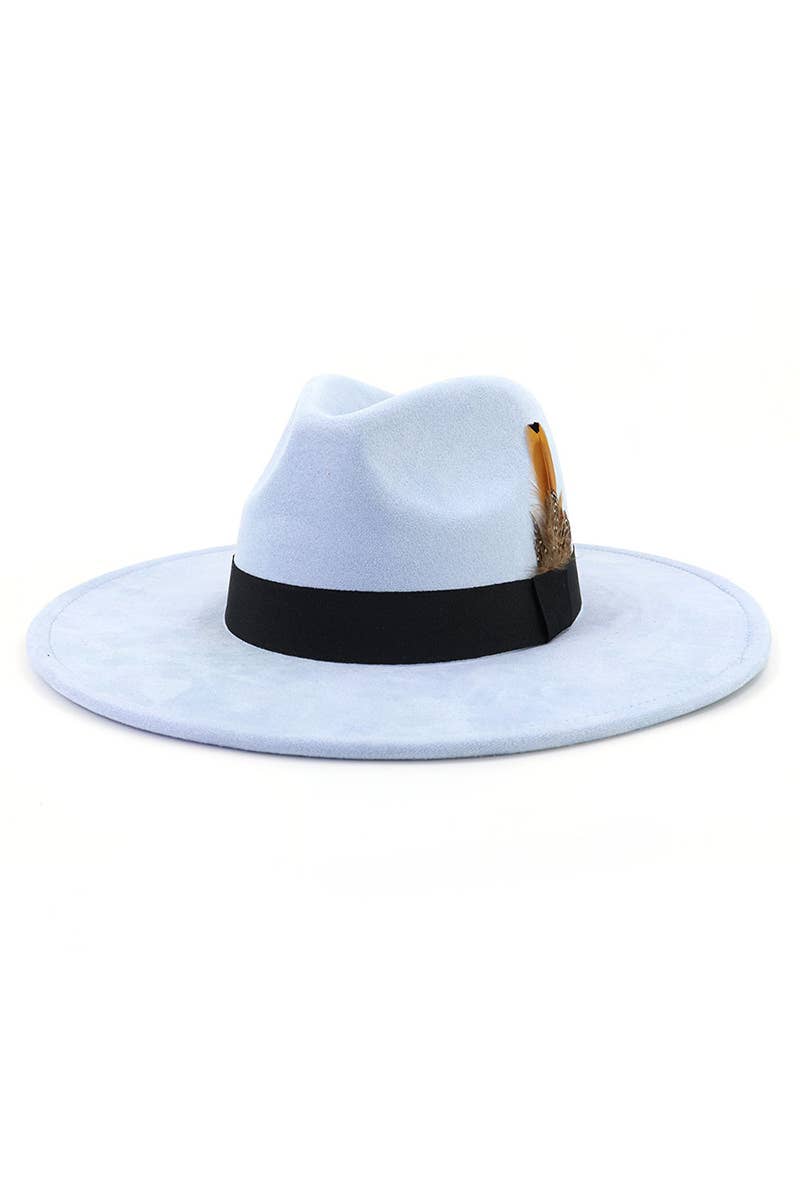 WOMEN WARM FEATHER DECORATIVE BELT PANAMA HAT_CWAH0676: BLACK / (OS) 1