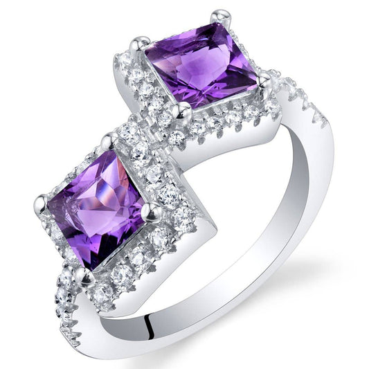 Amethyst Princess Cut Sterling Silver Ring Size 8