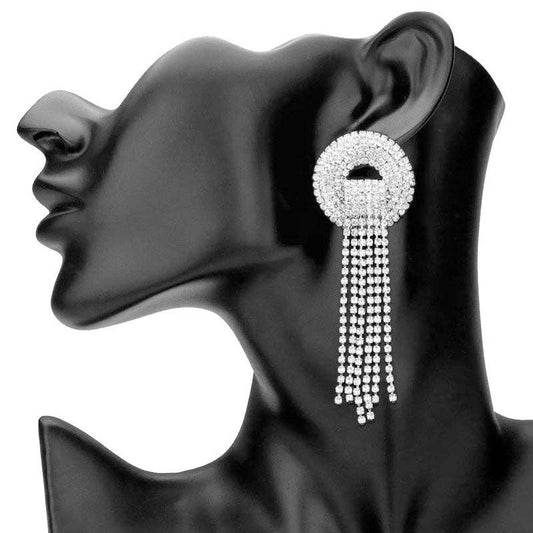 Rhinestone Pave Open Circle Fringe Evening Earrings