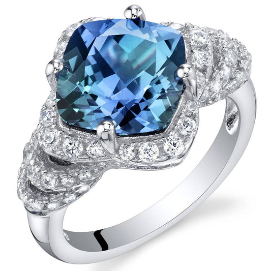 Simulated Alexandrite Cushion Cut Ring