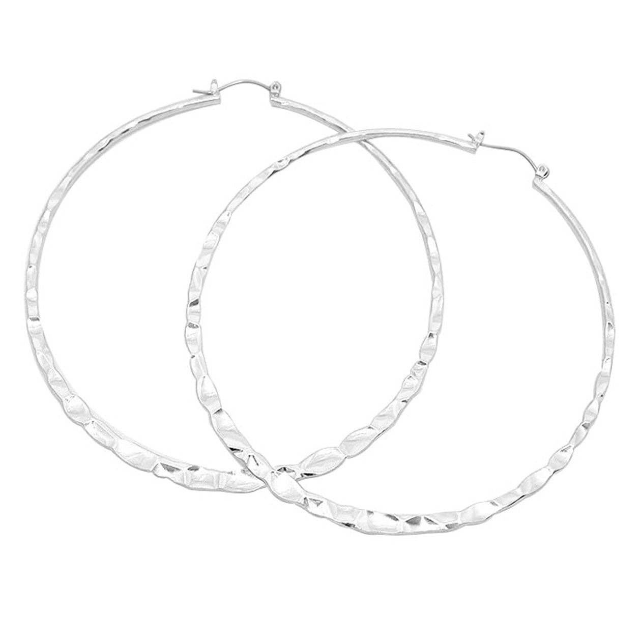 Rhodium Metal Hoop Pin Catch Earrings