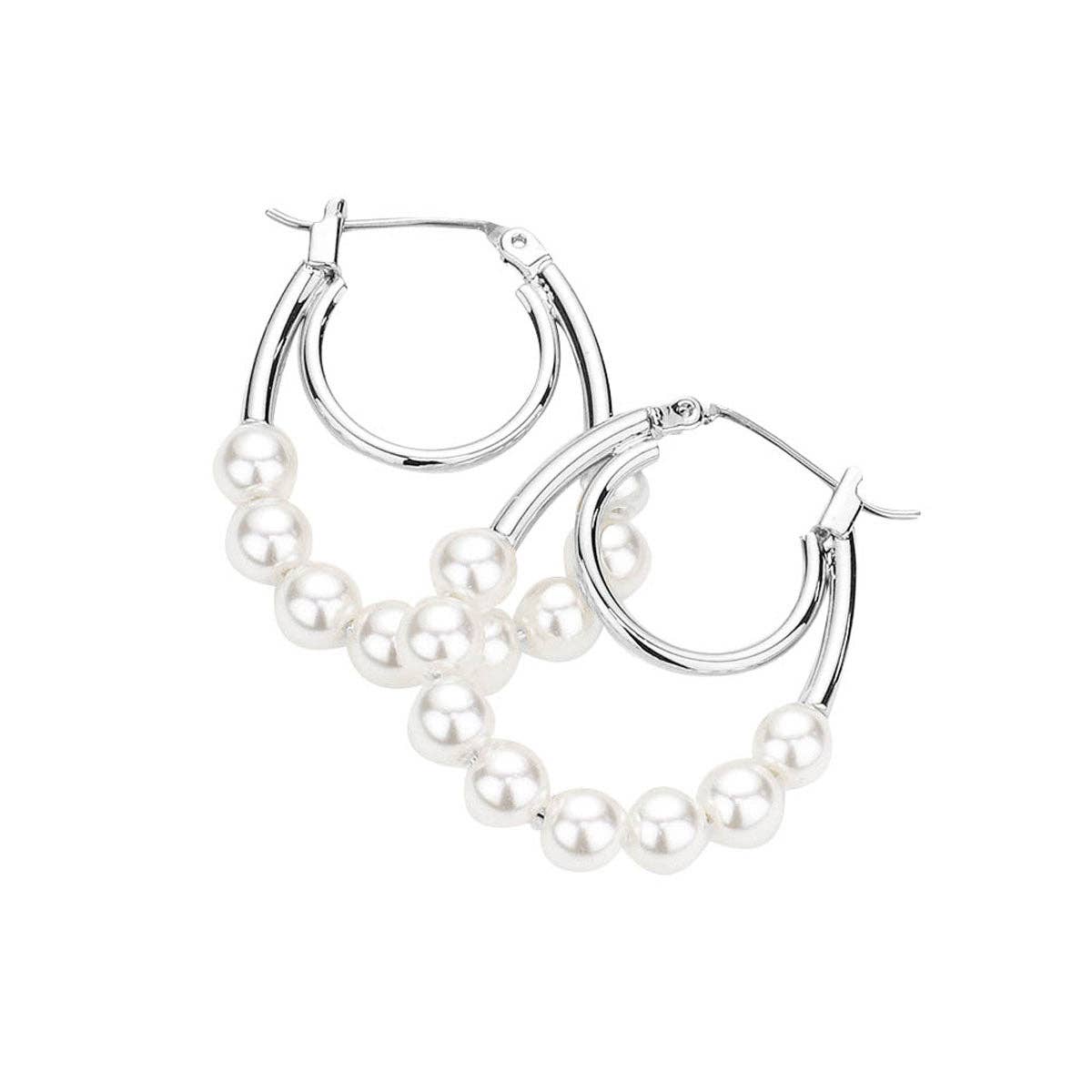 Pearl Pin Catch Hoop Earrings