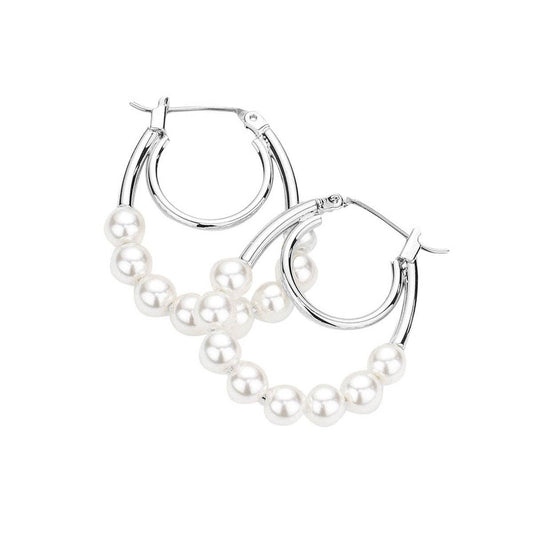 Pearl Pin Catch Hoop Earrings