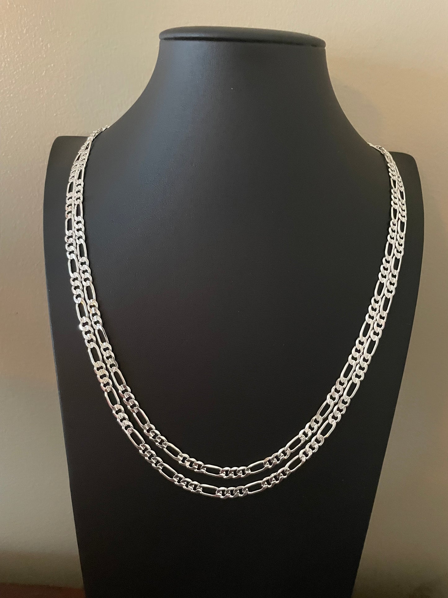 Sterling Silver Plated Italian Figaro Link Chain 24